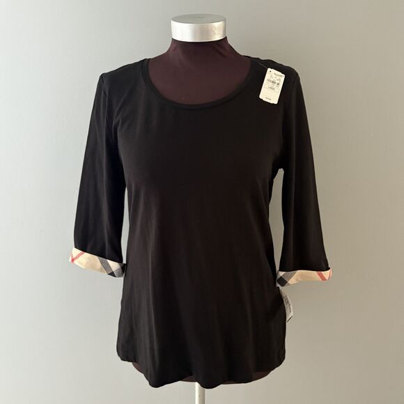 Burberry London Shirt Womens Large Black Nova Check Cuff Minimalist Quiet Luxury - Picture 1 of 16